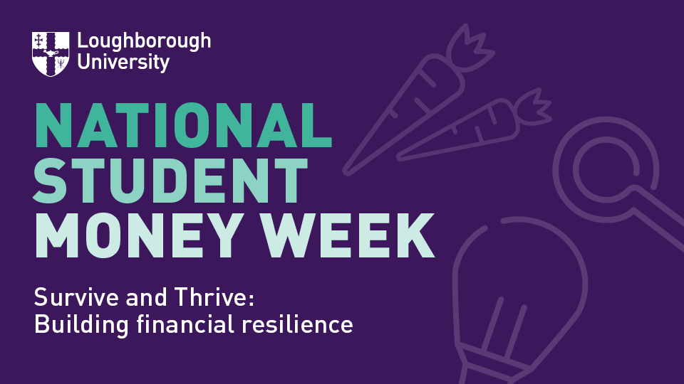 A purple background with the title 'National Student Money Week Survive and Thrive: Building financial resilience'